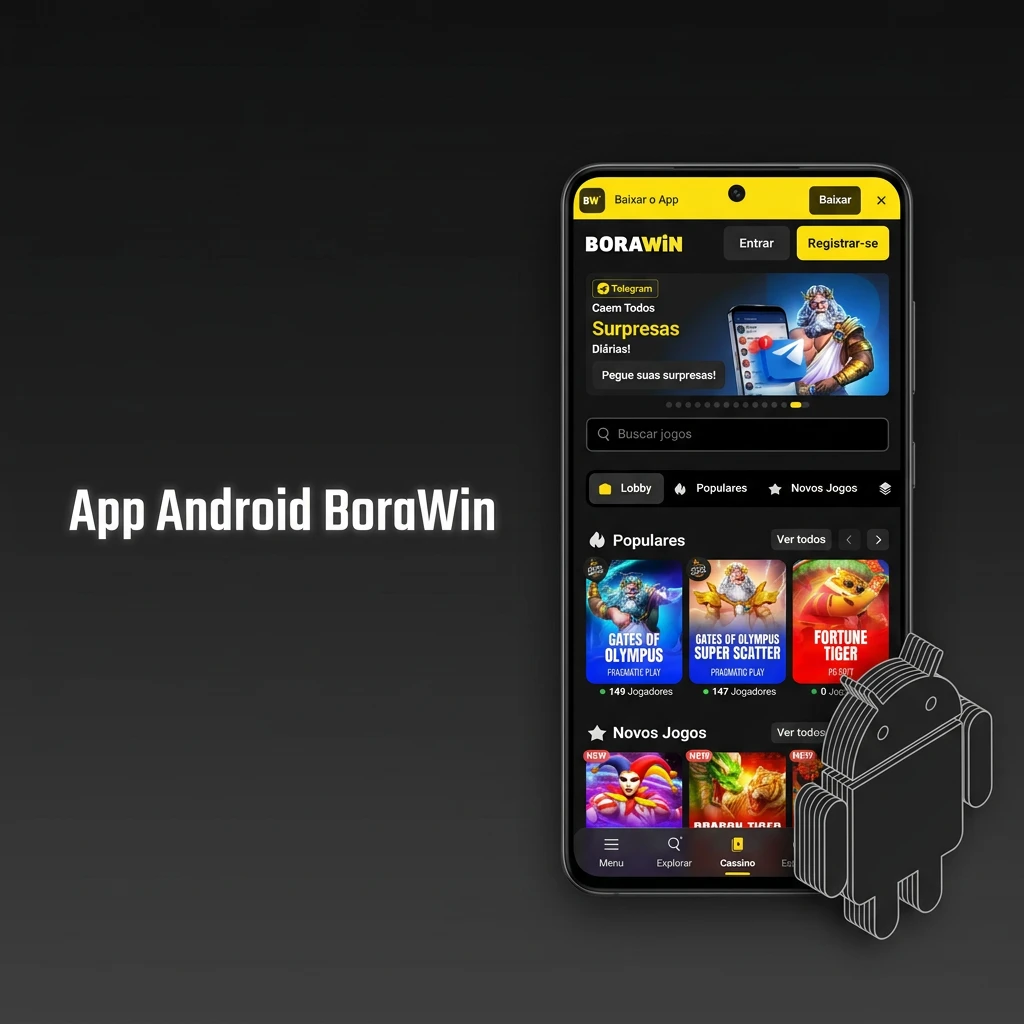 Interface do aplicativo Android BoraWin para apostas esportivas e jogos de mesa.