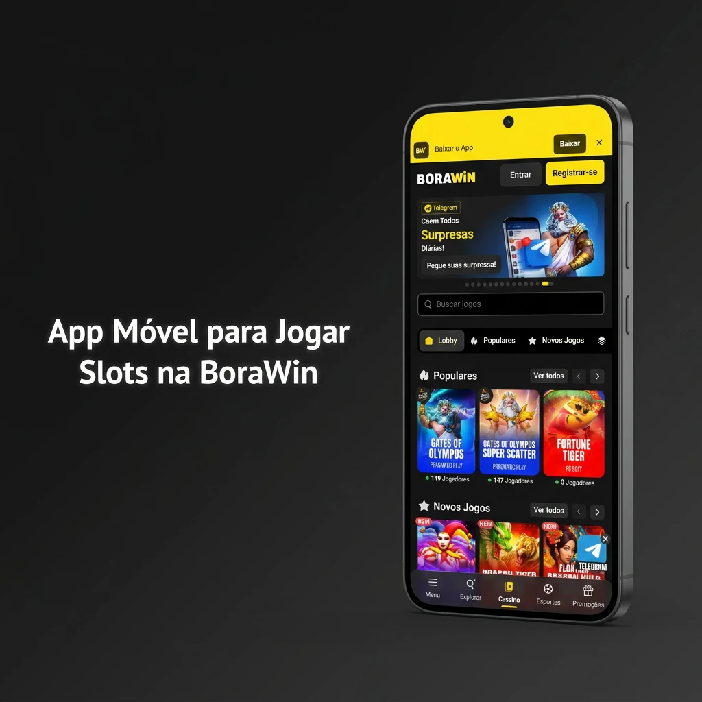 Interface do aplicativo móvel oficial da BoraWin otimizada para jogar slots em smartphones Android.