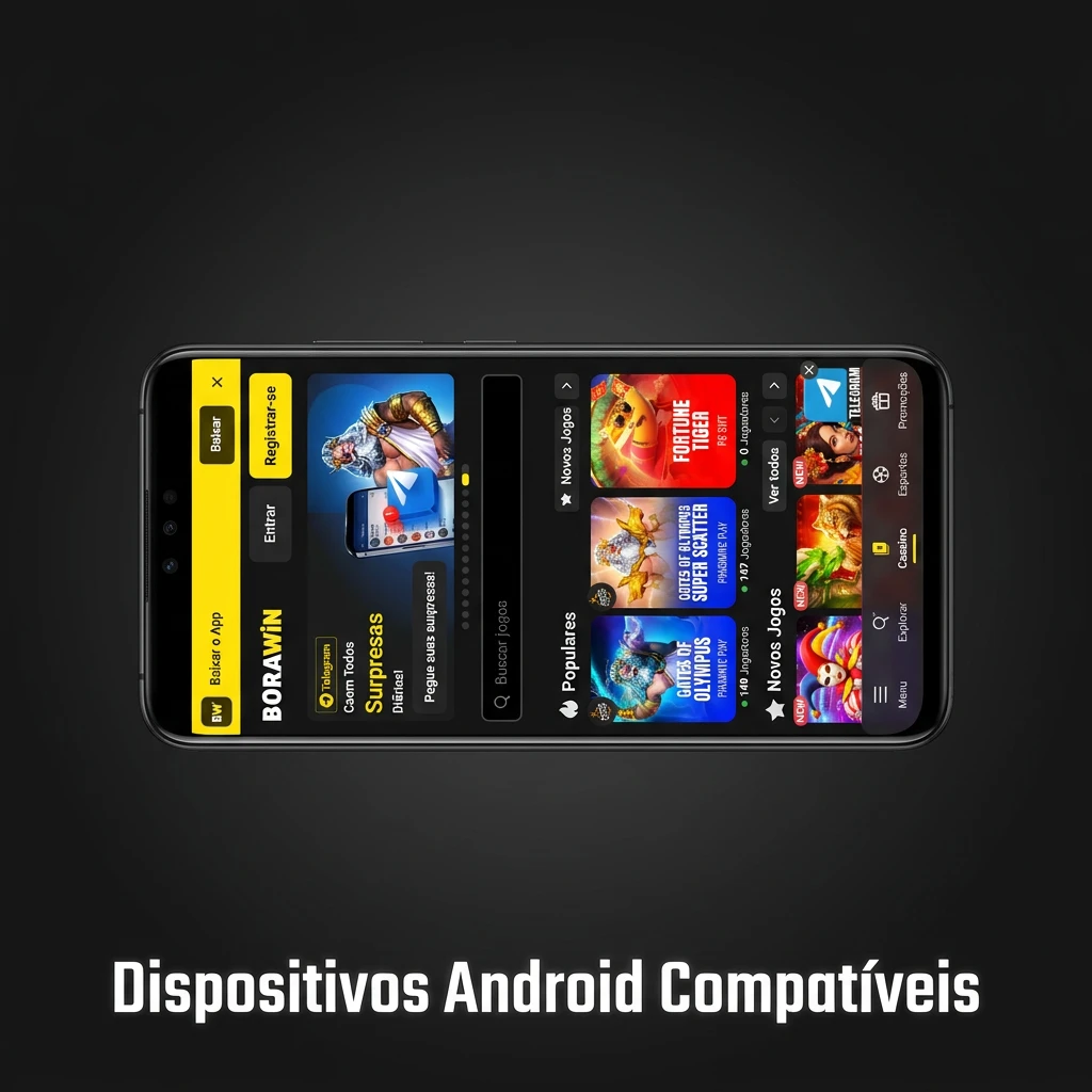 Lista de dispositivos Android compatíveis, incluindo smartphones populares da Samsung, Motorola, Xiaomi, POCO e ASUS.