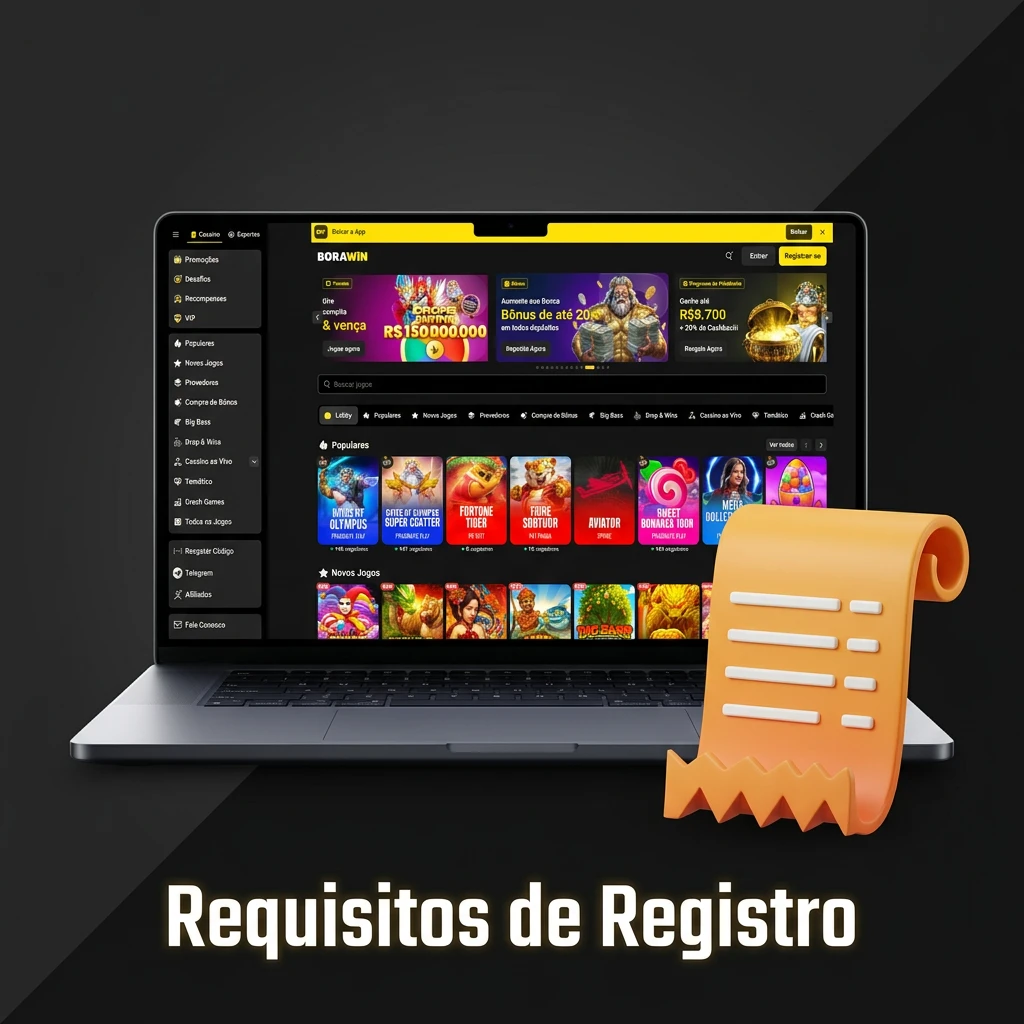 Lista de requisitos de registro no BoraWin: maiores de 18 anos, documentos válidos, conta única e dados reais.