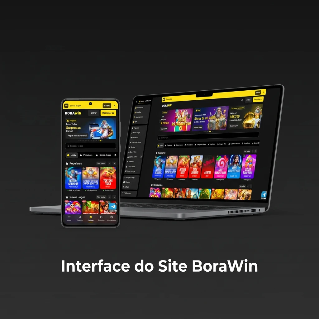 Interface moderna do site BoraWin com barra superior de acesso a esportes, cassino, ofertas e suporte.
