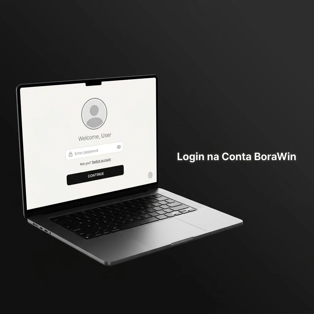 Tela de login da BoraWin com campos para e-mail e senha, e botão de confirmação para acessar a conta.