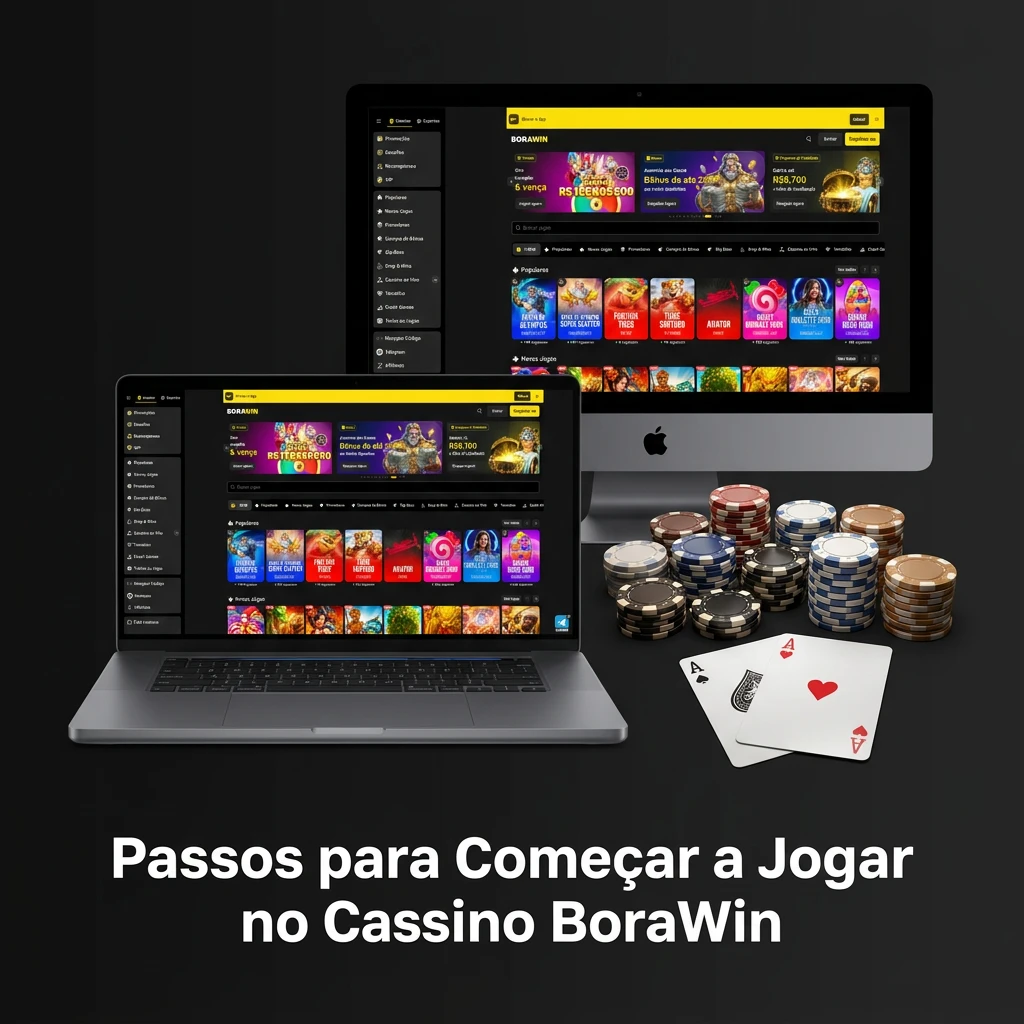 5 passos para começar a jogar no Cassino BoraWin: acessar, adicionar saldo, escolher jogo, ajustar valor e girar.