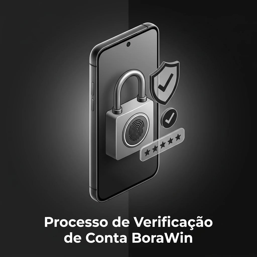 Cinco etapas do processo de verificação de conta BoraWin, desde o acesso ao perfil até a aprovação de documentos.